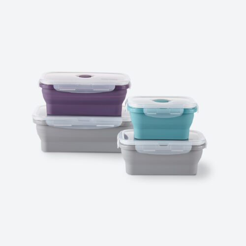 3b2747a671ccf31f478c2d4beea09833edab4f7a.jpg Norwex Silicone Food Storage Containers Set (set of 4) - teal/graphite/eggplant/graphite