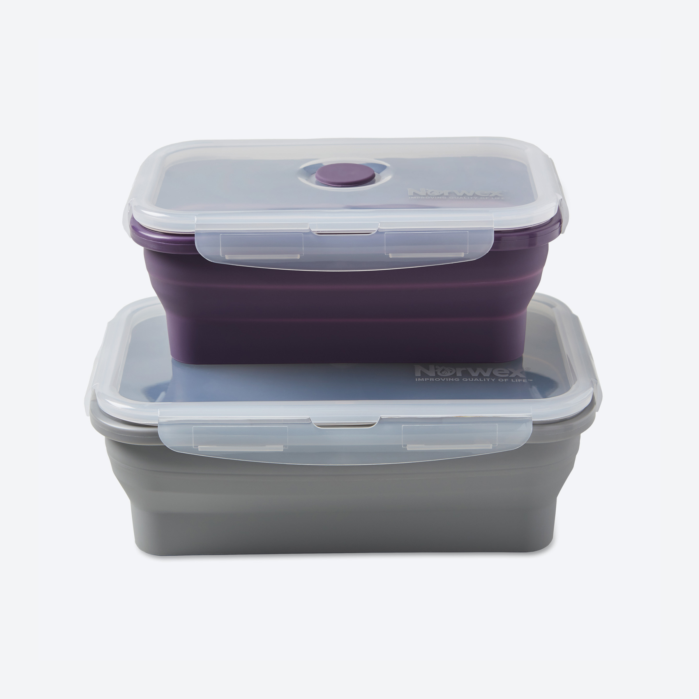 9e52eb7359ff74b370c20530313cb4ac60ae6c39.jpg Norwex Silicone Food Storage Containers L/XL (set of 2) - eggplant/graphite