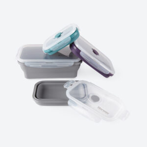 bd624f9525b3a694a0904ab35fe2067689c91ea5.jpg Norwex Silicone Food Storage Containers Set (set of 4) - teal/graphite/eggplant/graphite
