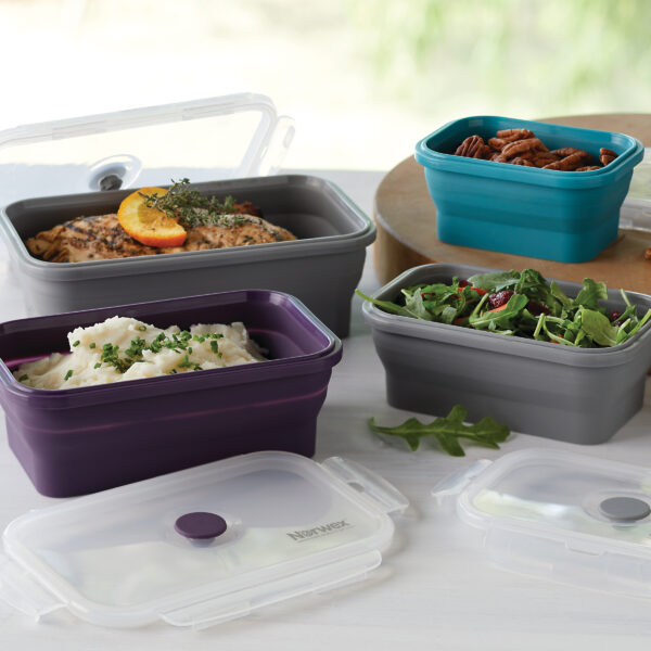d3052ba672e13c395d6fa350c1731a512fcb8429.jpg Norwex Silicone Food Storage Containers Set (set of 4) - teal/graphite/eggplant/graphite